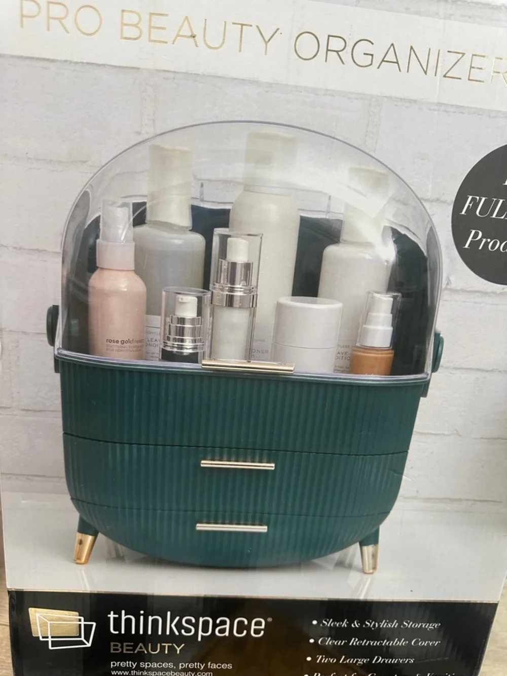 New Makeup Organizer Storage Box Lux Case in Deep Teal with Clear Dome